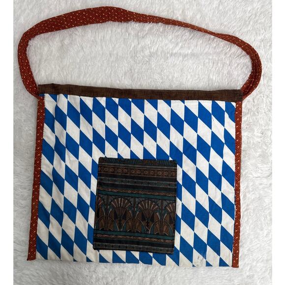 Handmade Quilted Patchwork Messenger Briefcase Bag Blue Red Brown OOAK - Picture 9 of 14